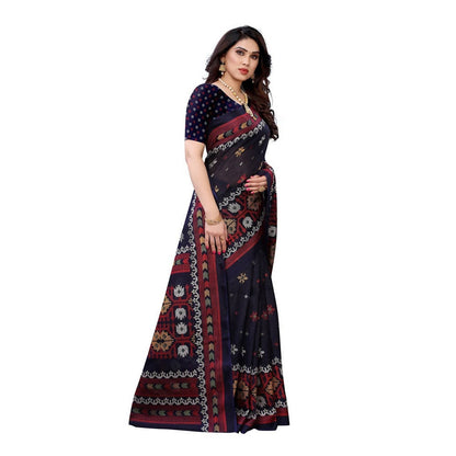 Vamika Printed Jute Silk Navy Blue Saree (Namita Navy)