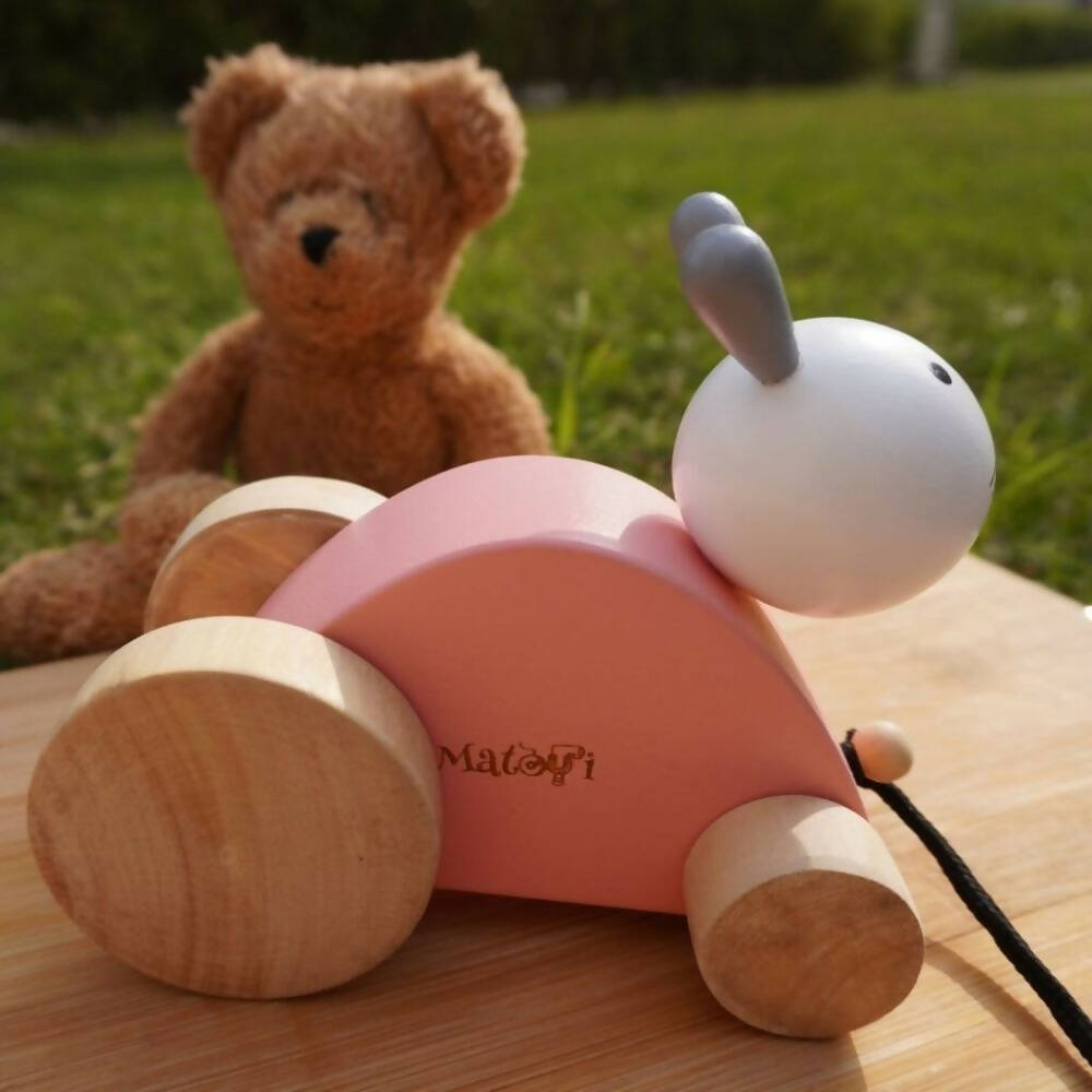 Matoyi Rabbit Wooden Pull Along Toy For Kids