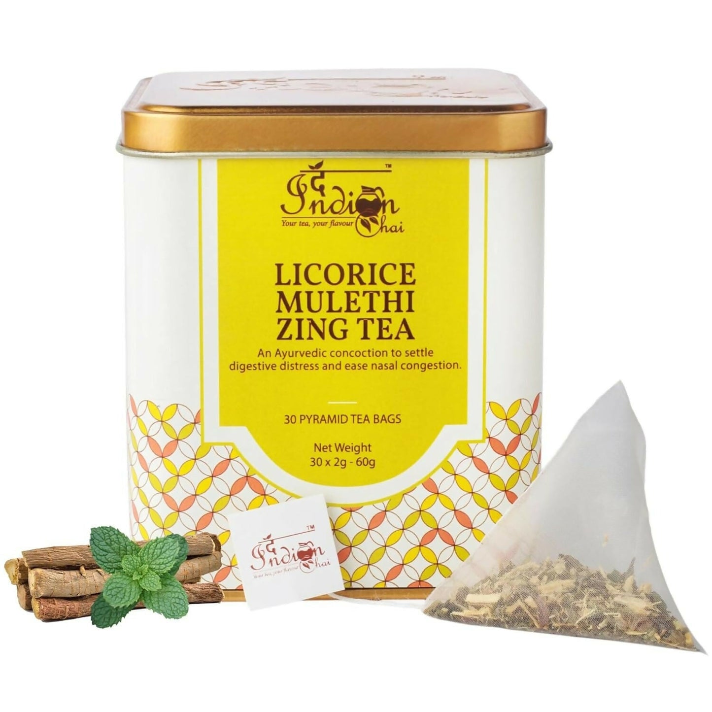 The Indian Chai - Licorice Mulethi Zing Tea 30 Pyramid Tea Bags