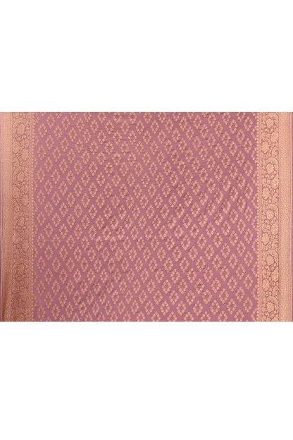 Joban Fashion Ivory And Dusty Rose Crepe Chiffon Pure Handloom Banarasi Silk Saree