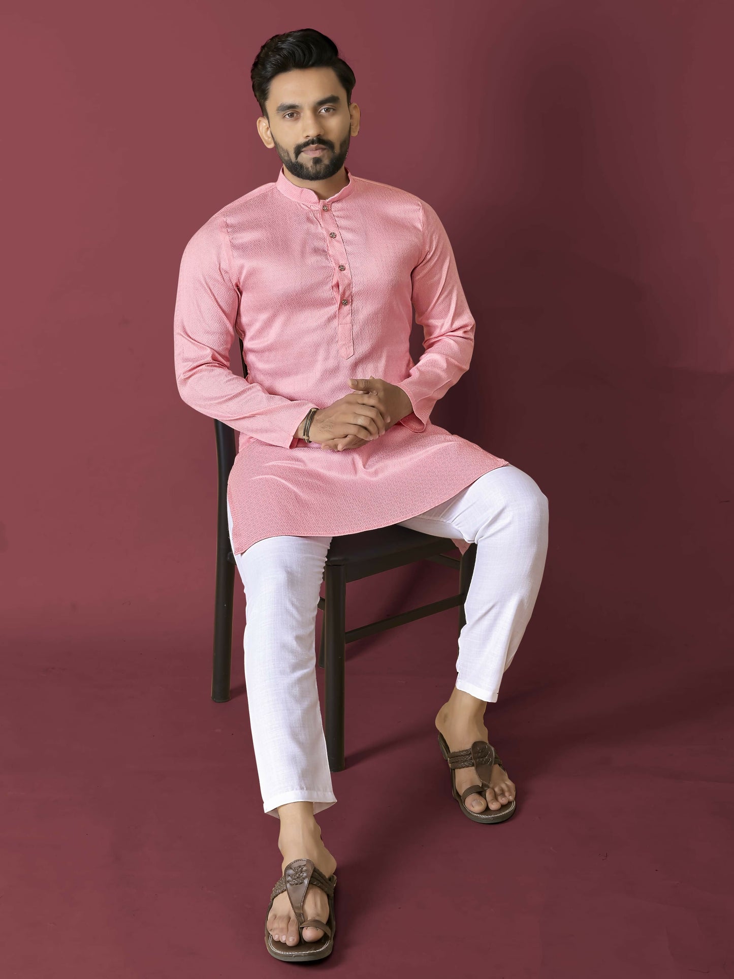 Anaita Pink Solid Soft Jacquard Silk Straight Kurta