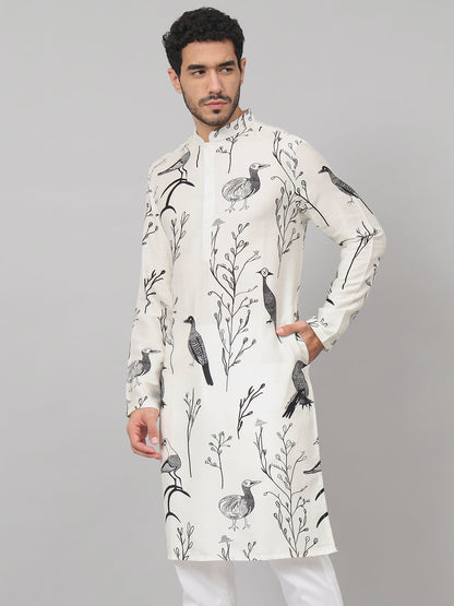 Feathered Birds Print Cotton Kurta by Hilo Design