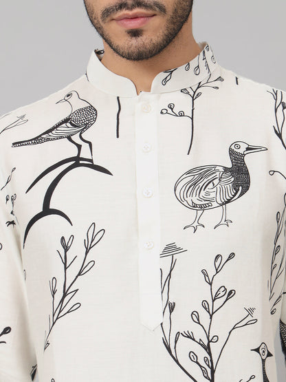 Feathered Birds Print Cotton Kurta by Hilo Design