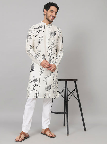 Feathered Birds Print Cotton Kurta by Hilo Design