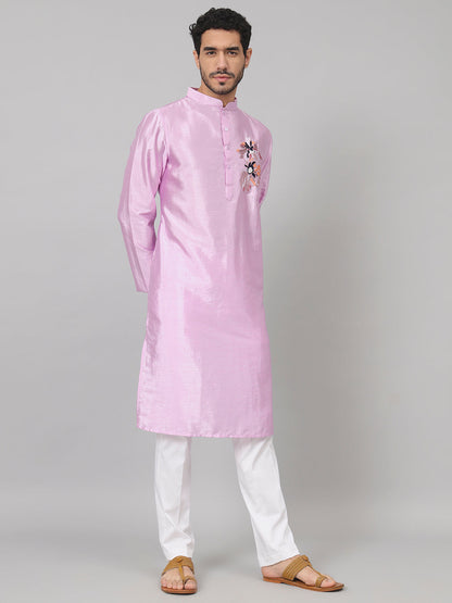 Silk Embroidered Kurta With Twilight Threads by Hilo Design