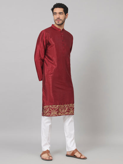 Zari Embroidered Silk Kurta by Hilo Design