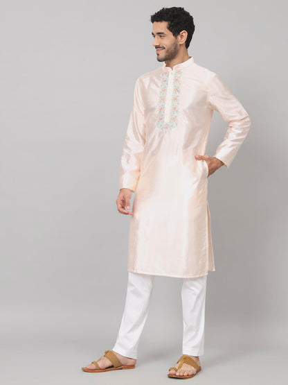 Pastels Neckline Embroidered Silk Kurta by Hilo Design