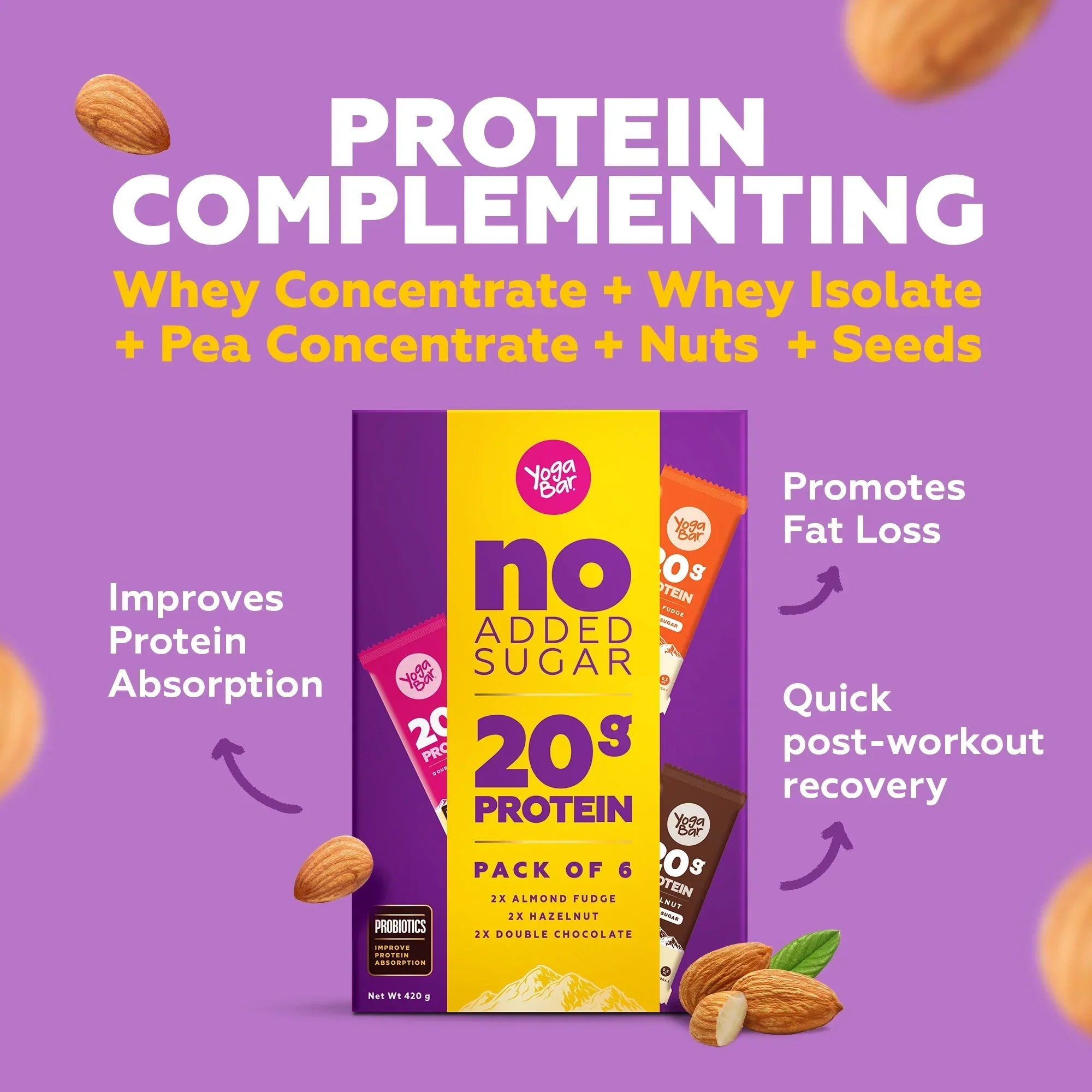 Yogabar Variety Pack 20g Protein Bar Pack of 6 - 420 gms