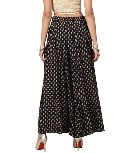 Juniper Women Black Rayon Printed Flared Palazzo