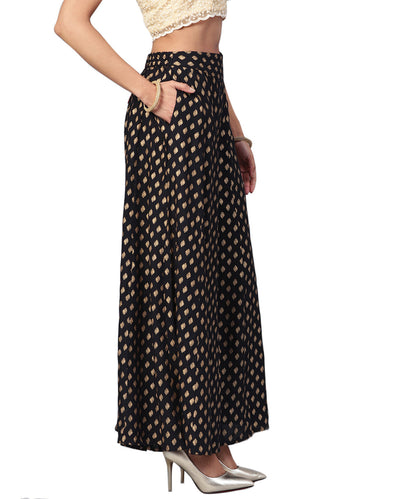 Juniper Women Black Rayon Printed Flared Palazzo