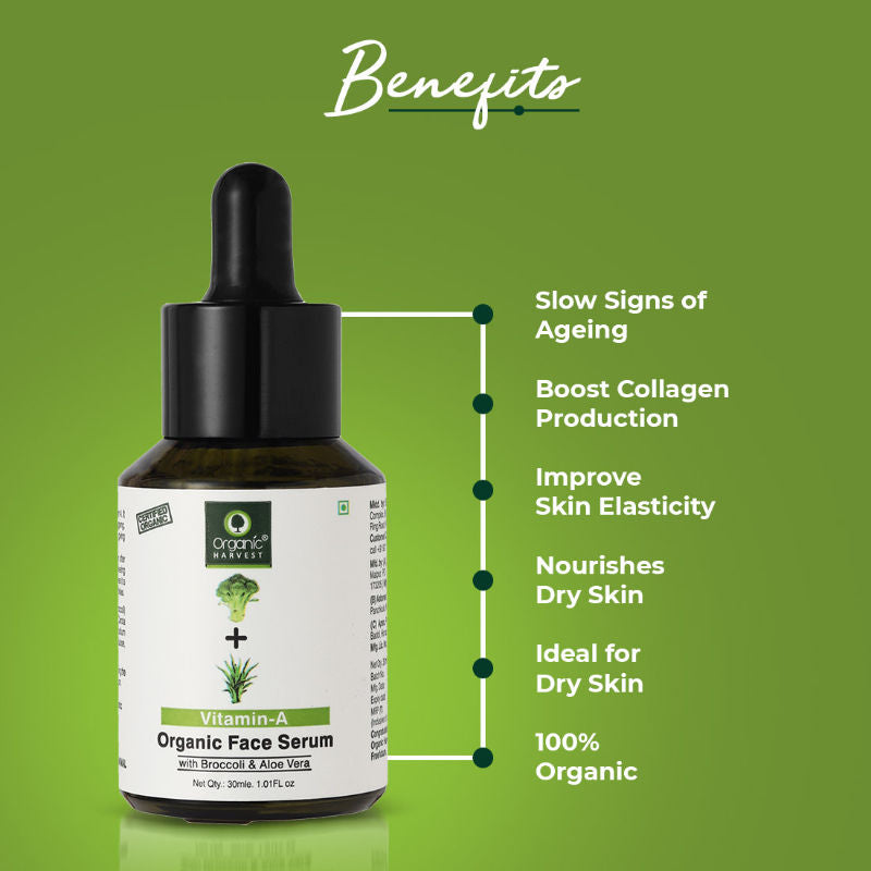 Organic Harvest Vitamin A Organic Face Serum with Broccoli & Aloe Vera - 30 ml
