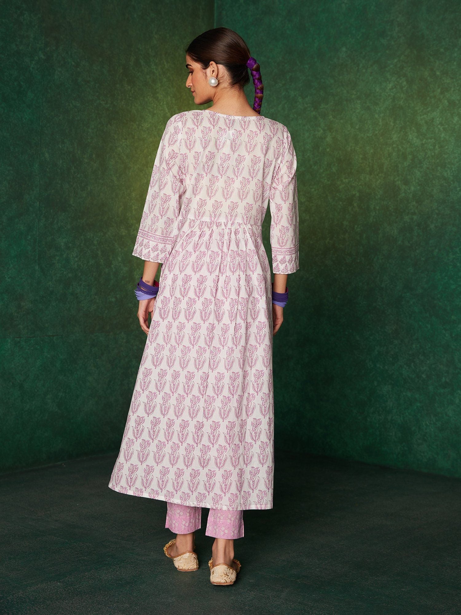 Likha Inayat Yellow Jaipuri Printed Naira Cut Kurta with Pant LIKSKD134 (Set of 3) - S