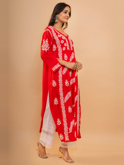 HOUSE OF KARI Cotton Floral Embroidered Chikankari Kurta