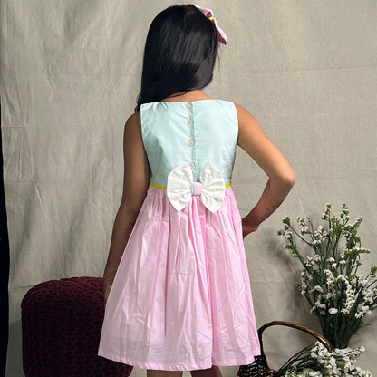 ArthLife Pink And Cyan Minnie Embroidered Dress