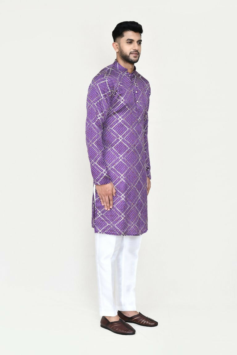 Joban Fashion Purple Colored Silk With Sequence Work Fabric Kurta With Straight Fit Pant