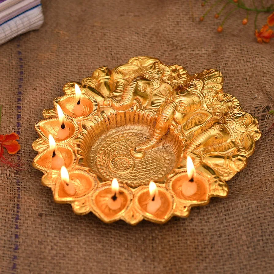 Collectible India Lord Ganesha Diya Kuber Deepak Thali Oil Lamp