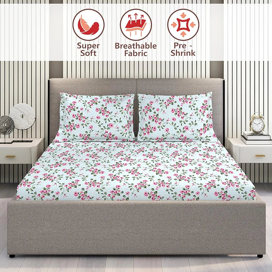 Layers Home Easy Cotton Bedsheet Set for All Seasons Lightweight  144 TC King Size Blue Home