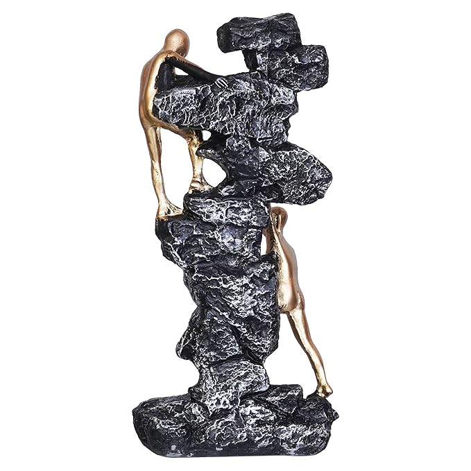 Ecraftindia 2 Men Climbing on Rock Mountain Climbers Human Figurine Decorative Showpiece