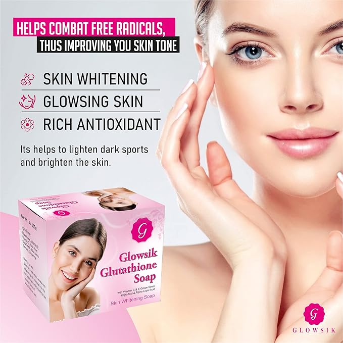 Glowsik Glutathione Skin Whitening & Glowsik Soap With Grape Seed, Vitamin C - 100 Gms Each - Pack of 4