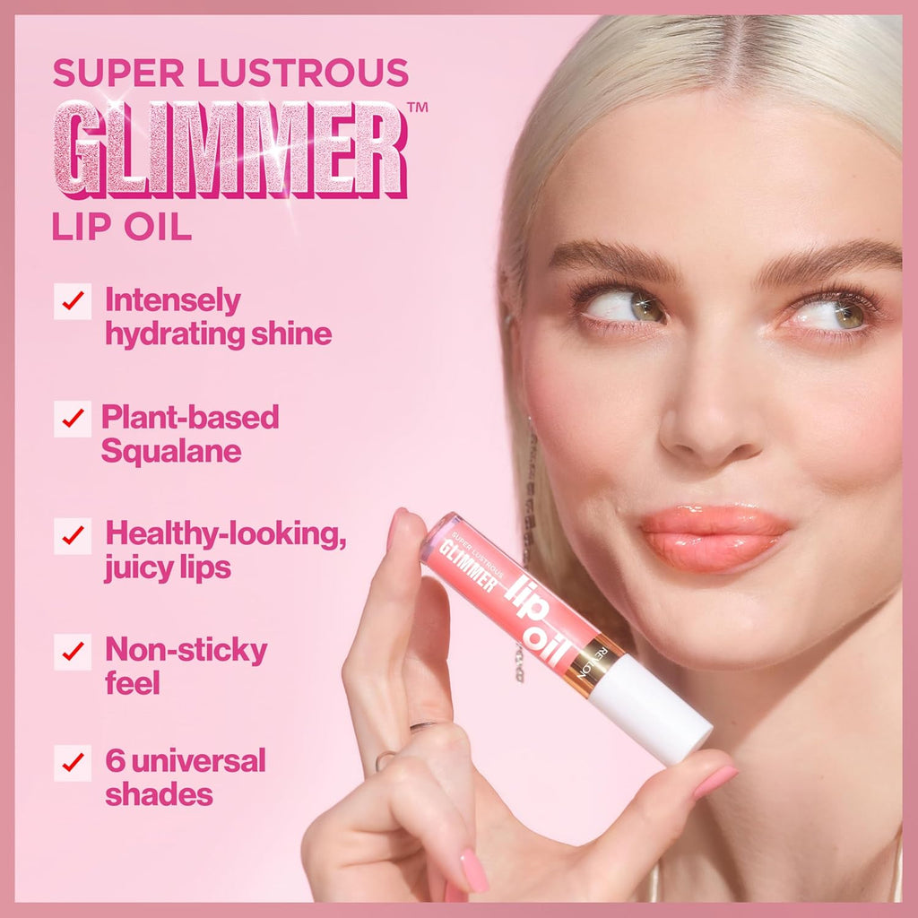 REVLON Super Lustrous Glimmer Lip Oil, Moisturizing & Tinted, Shiny Finish, Made with Plant-Based Squalane, 004 Gone Rose, 0.13 fl oz