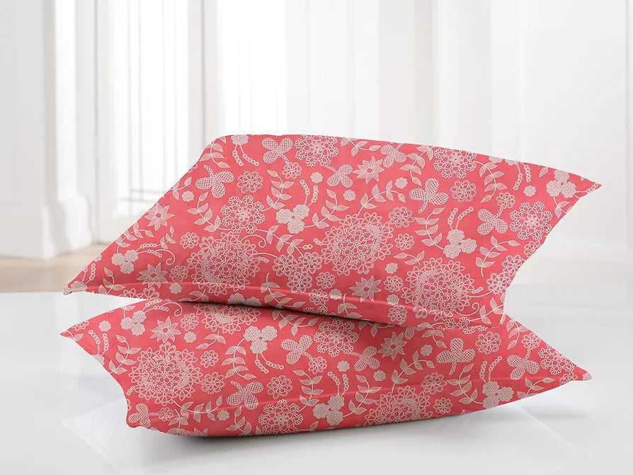 HomeKart Microfiber bedsheet for Double Bed with 2 Pillow Covers Breathable and Soft Touch 144 TC Pattren Floral Pink and White TC - 144 Floral Pink and White
