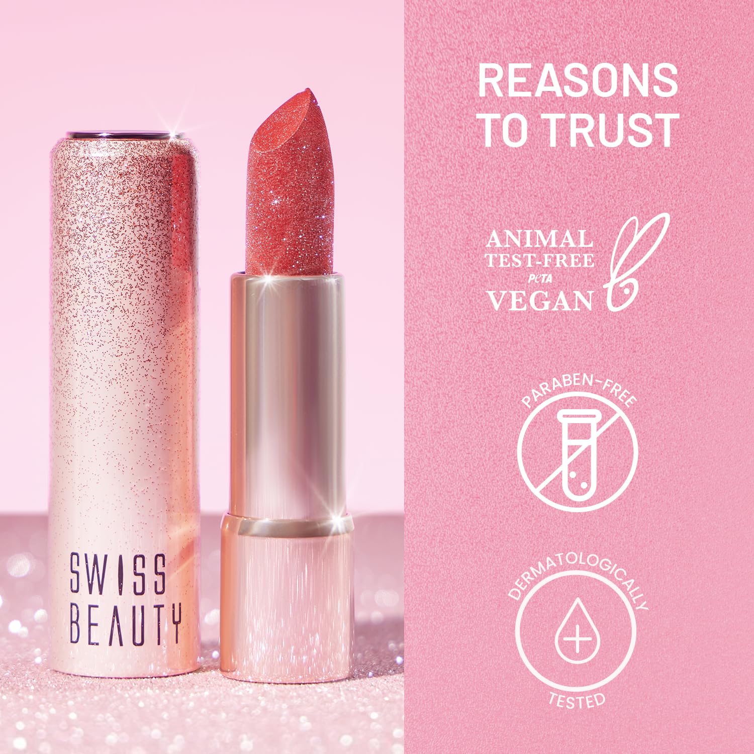 Swiss Beauty More Than Glitter Lipstick | Glittery Finish | Nourishing | With Vitamin C | One Swipe Smooth Glide | Shade- 3 Glimmer Coral, 3gm