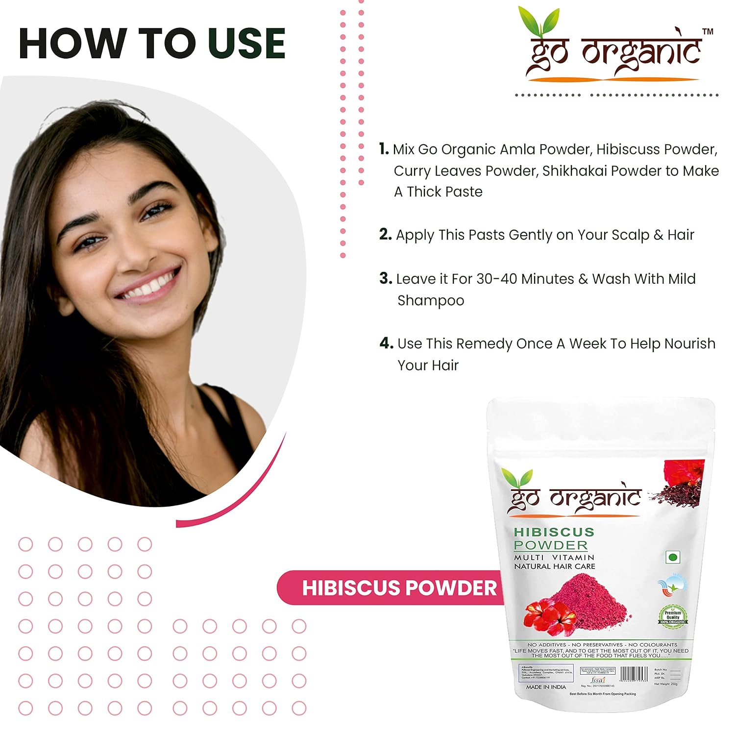 Go Organic 100% Organic Hibiscus Powder, Export Quality, Pink, 150g, for Skin Radiance Enhancement,Hair Re-Growth Stimulation,Premature Greying Protection