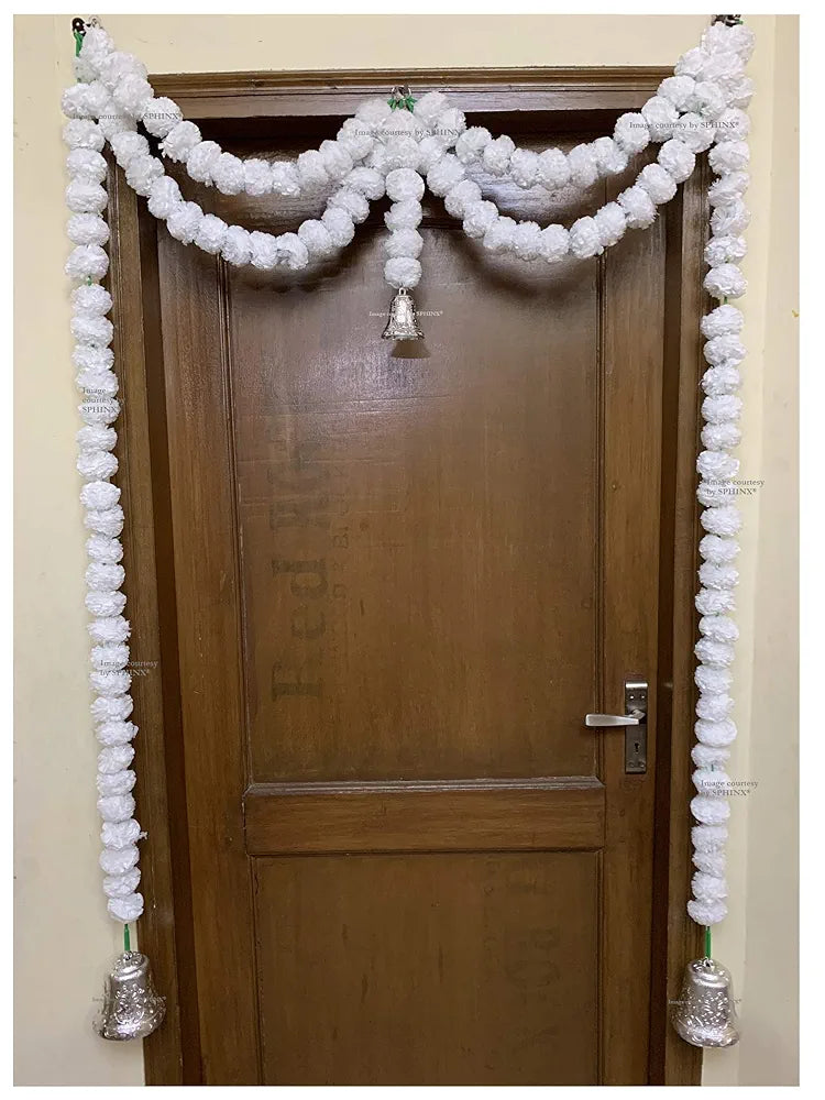 Artificial Marigold Fluffy Flower Garlands Door Toran Set White