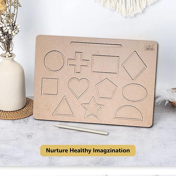 Mini Leaves Wooden Tracing Board Geometric Shapes | Pre-writing Early Practice Board for Kids 2+ Years
