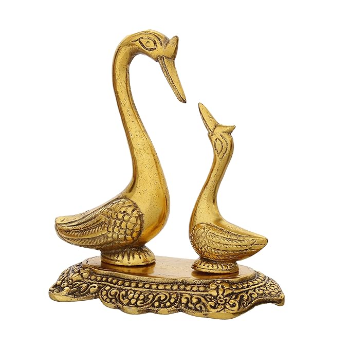 Ecraftindia Golden Metal Loving Swan Showpieces | Love Birds Statues