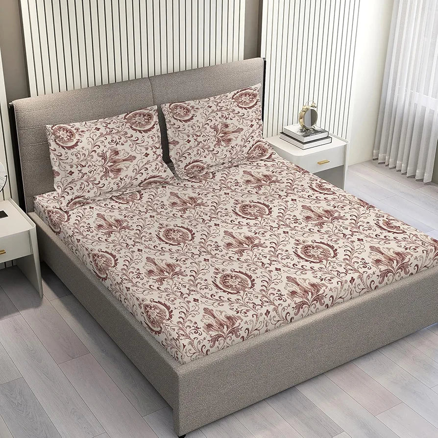 Layers Glory Cotton Bedsheet Set for All Seasons Lightweight 144 TC Queen Size Multicolor Glory