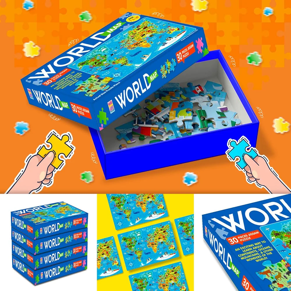 Hello Friend World Map Jigsaw Puzzle Box for Kids 100 Piece Jigsaw Puzzle Trave Brain Games for Children Ages 6-12