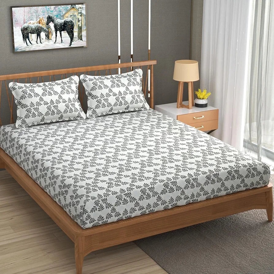 Homefab India 180 TC Glace Cotton Double BedSheet with 2 Pillow Covers Grey
