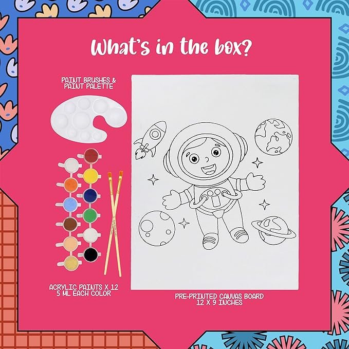 Kalakaram Diy Canvas Painting Kit Featuring a Wooden Frame Canvas Boards With Pre-printed Designs | Diy Painting Kit for Kids