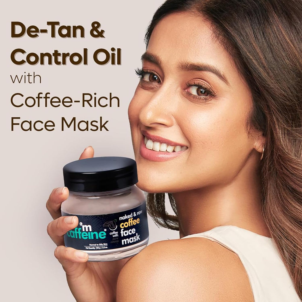 mCaffeine Coffee De Tan Face Pack Mask with Kaolin Clay, Multani Mitti & Bentonite Clay | Removes Tan, Cleanses Pores & Controls Excess Oil | For All Skin Types (100gm)