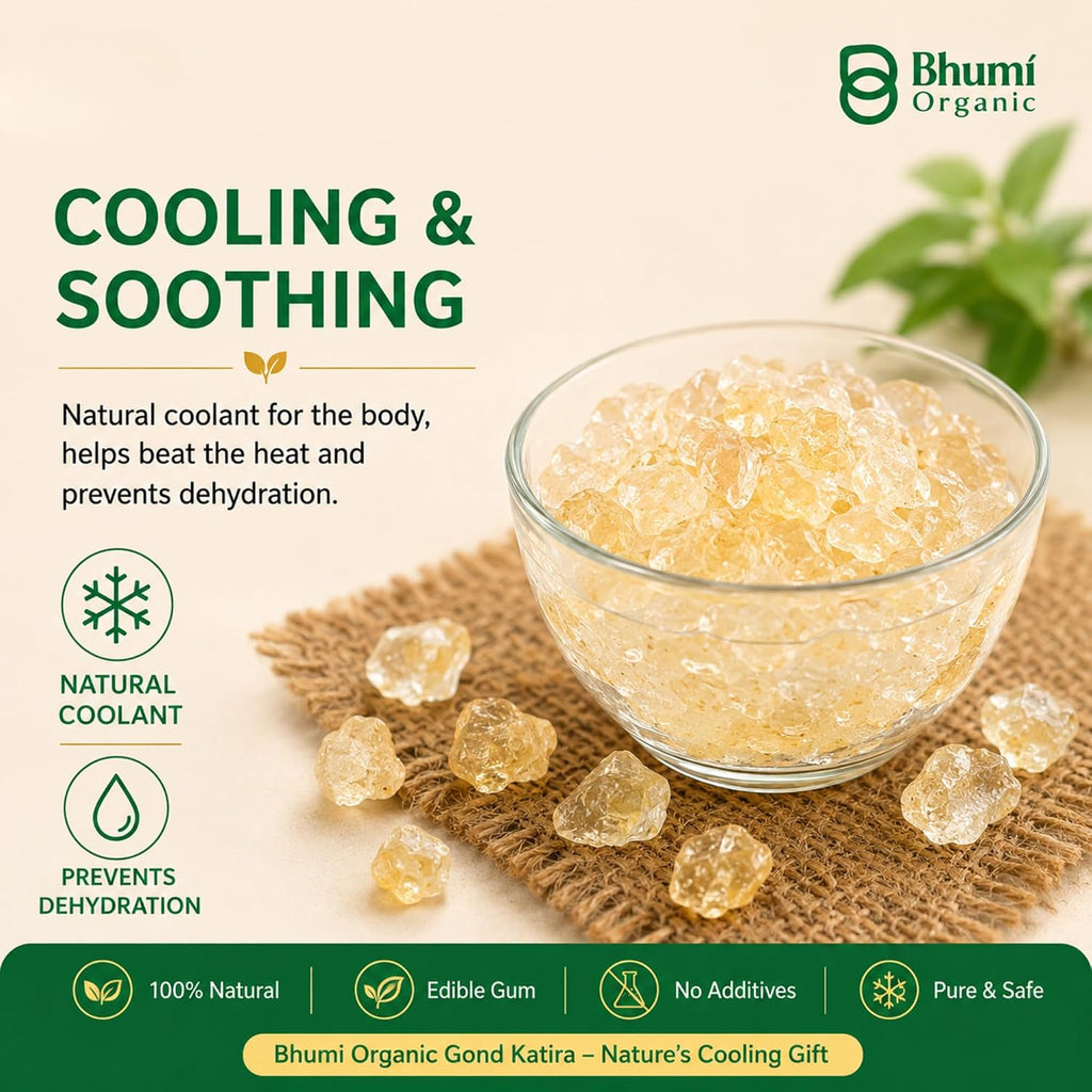 Bhumi Organic Gond Katira (Tragacanth Gum) | Natural Edible Gum for Summer Drinks, Body Cooling Ayurvedic Superfood, Gluten-Free