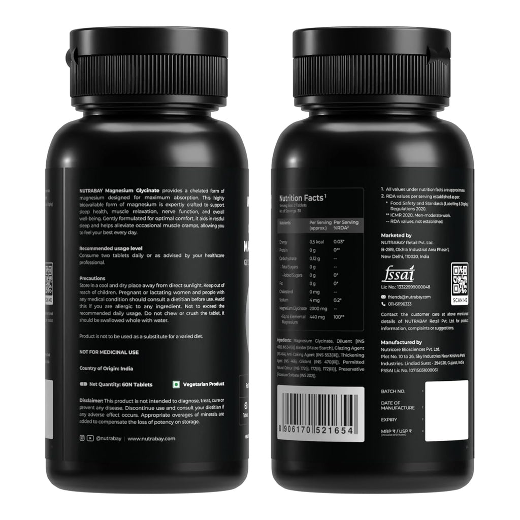 NUTRABAY Magnesium Glycinate 2000mg Per Serving | High Absorbing Chelated Form For Deep Sleep, Muscle Soreness & Brain Function | For Men & Women | 60 Tablets