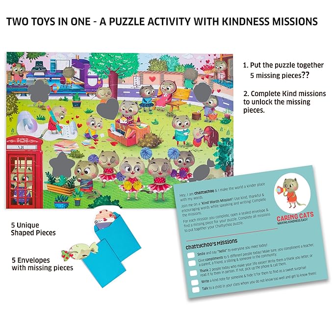 Chalk and Chuckles 100 Piece Jigsaw Puzzle for Kids | Educational Toy | Christmas Gift | Kindness Activity Makermax Cat