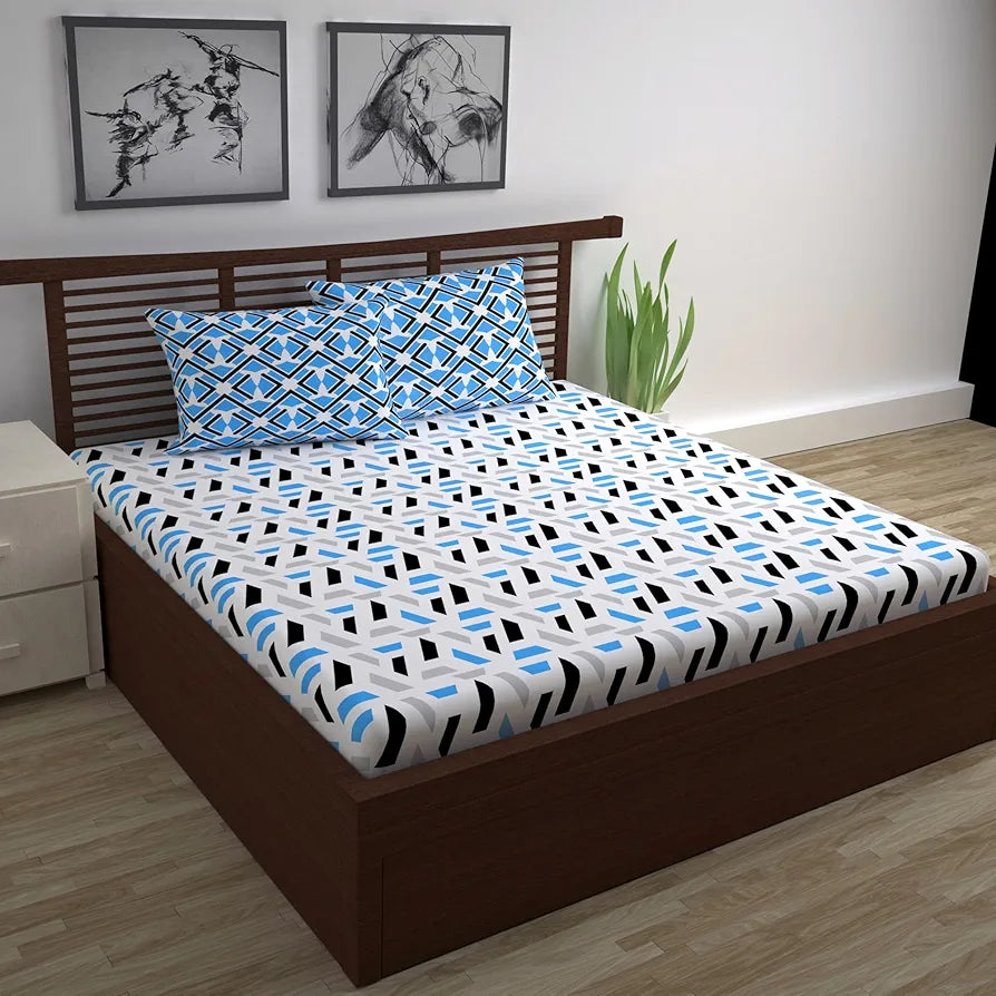 Divine Casa - 144 TC Super Soft Cotton Bedsheet for Double Bed  144 Thread Count Abstract Colour Grey & Blue