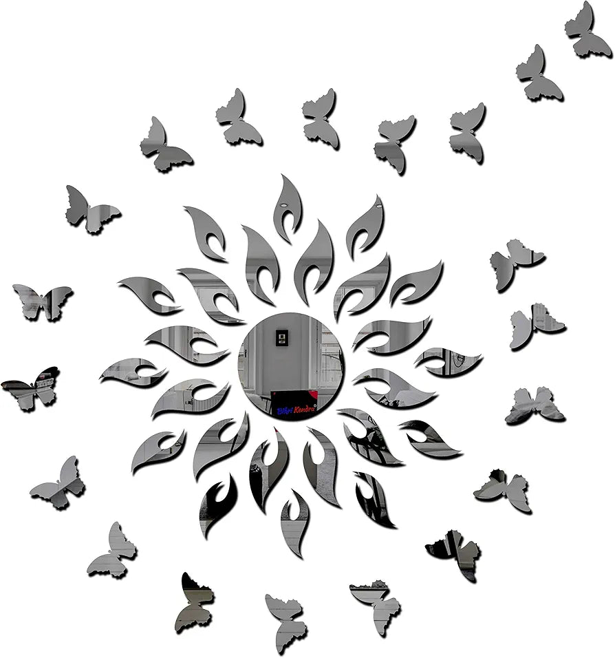 Bikri Kendra Art BK147 Sun Black with 20 Black Butterfly 3D Acrylic Mirror Stickers for Wall