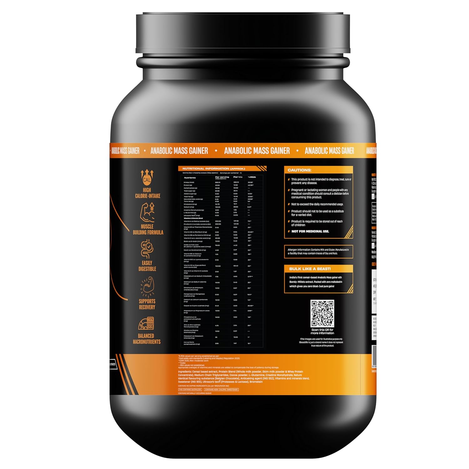 BeastLife High Protein Mass/Weight Gainer | 1 KG | Belgian Chocolate | NABL LAB Tested | For Muscle Gain & Fast Growth | Cereal-Based Formula, No Maltodextrin | India's #1 Cereal Based Bulk Gainer