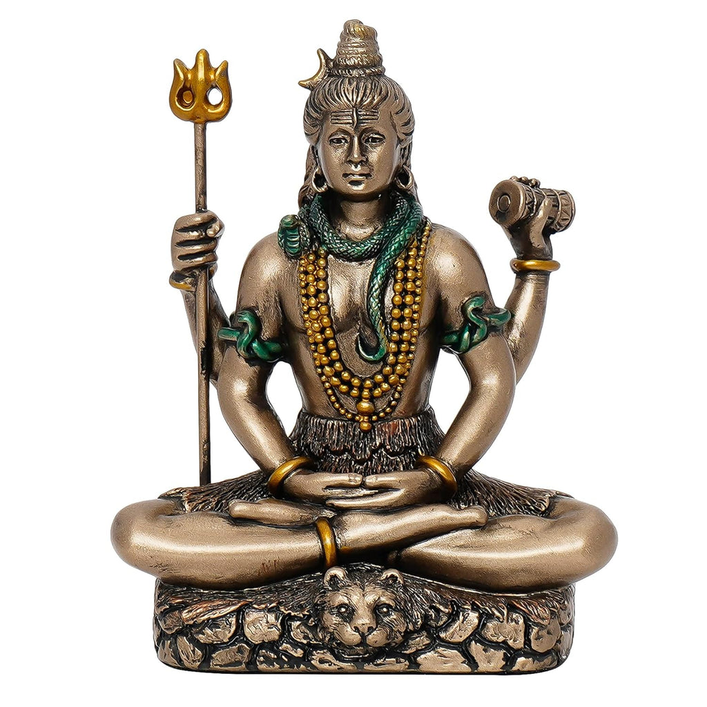 Ecraftindia Brown Resin Meditating Lord Shiva Idol for Home Decor Office Puja Room