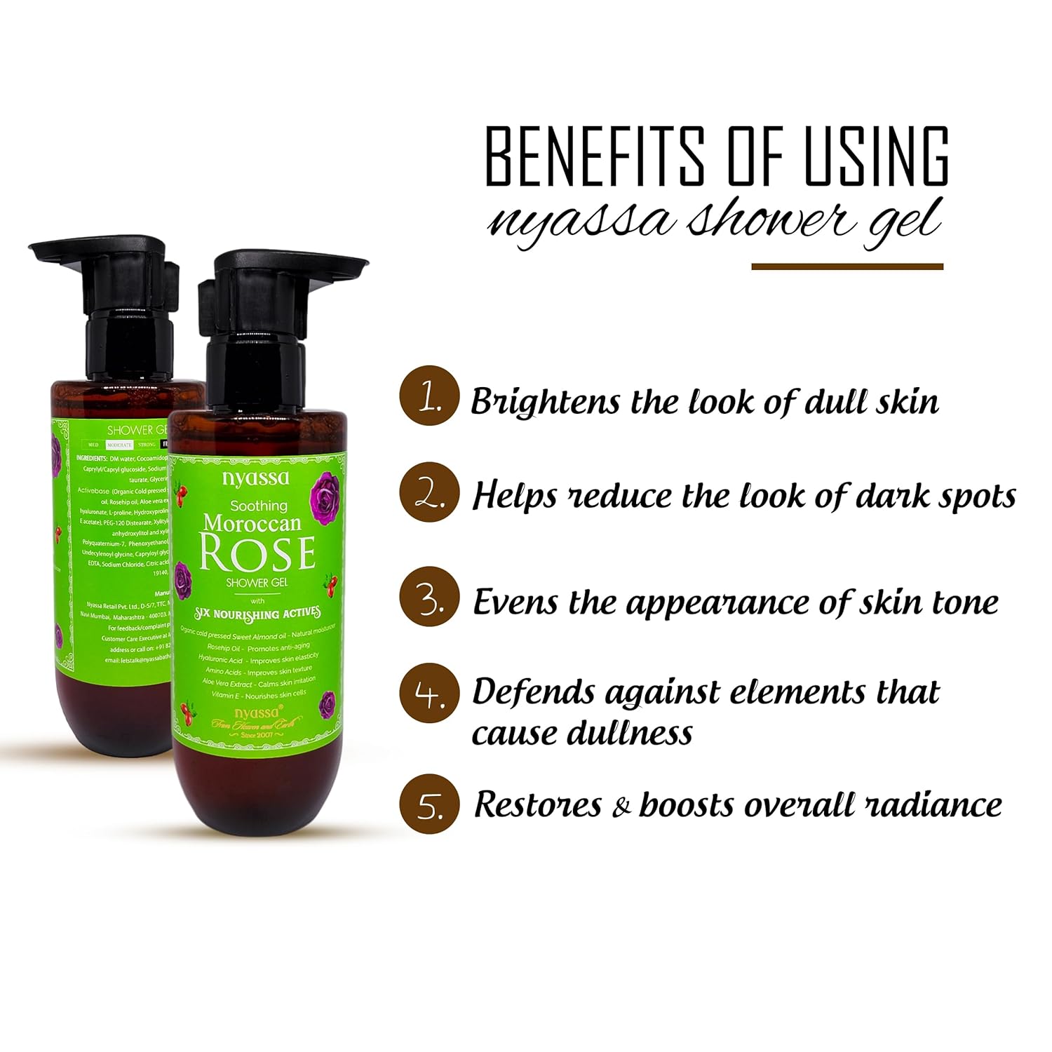 Nyassa Soothing Moroccan Rose Shower Gel With 6 Nourishing Actives - 210 Ml