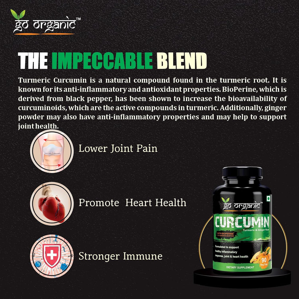 Go Organic Turmeric Curcumin 90 Veg Caps | Plant-Based Joint Support Supplement with BioPerine & Ginger | Potent Antioxidants for Healthy Inflammation, Joint Comfort & Lasting Structural Resilience