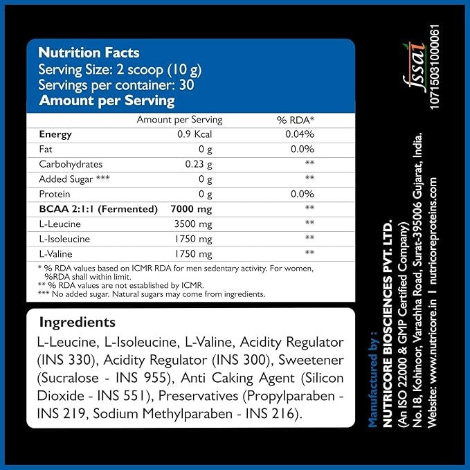HealthOxide BCAA 7000 Amino Acid Instantized 2:1:1 Powder Orange - 300 gm