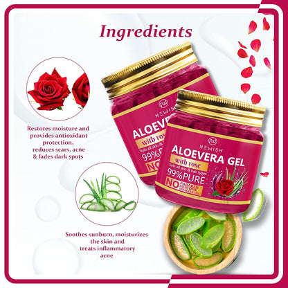 Newish Pure Aloe Vera Gel with Rose for Skin Hair - 200 gms (Pack of 2)