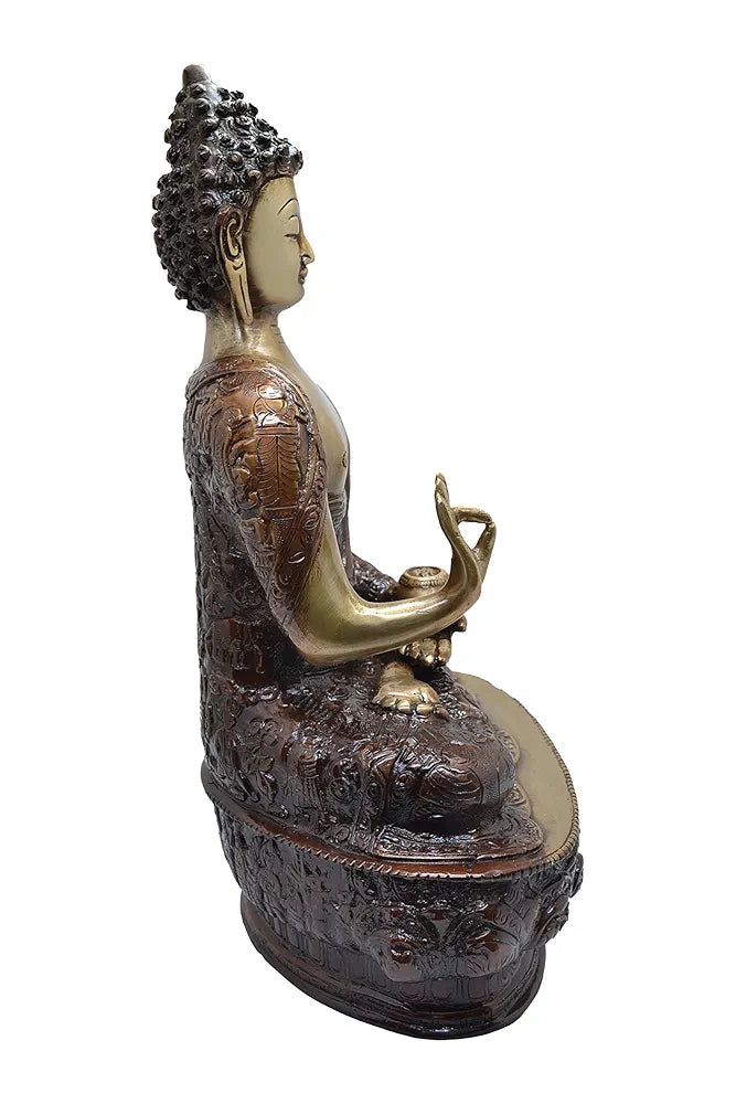Two Moustaches Vitarka Buddha 13 Inches Brass Showpiece Figurine