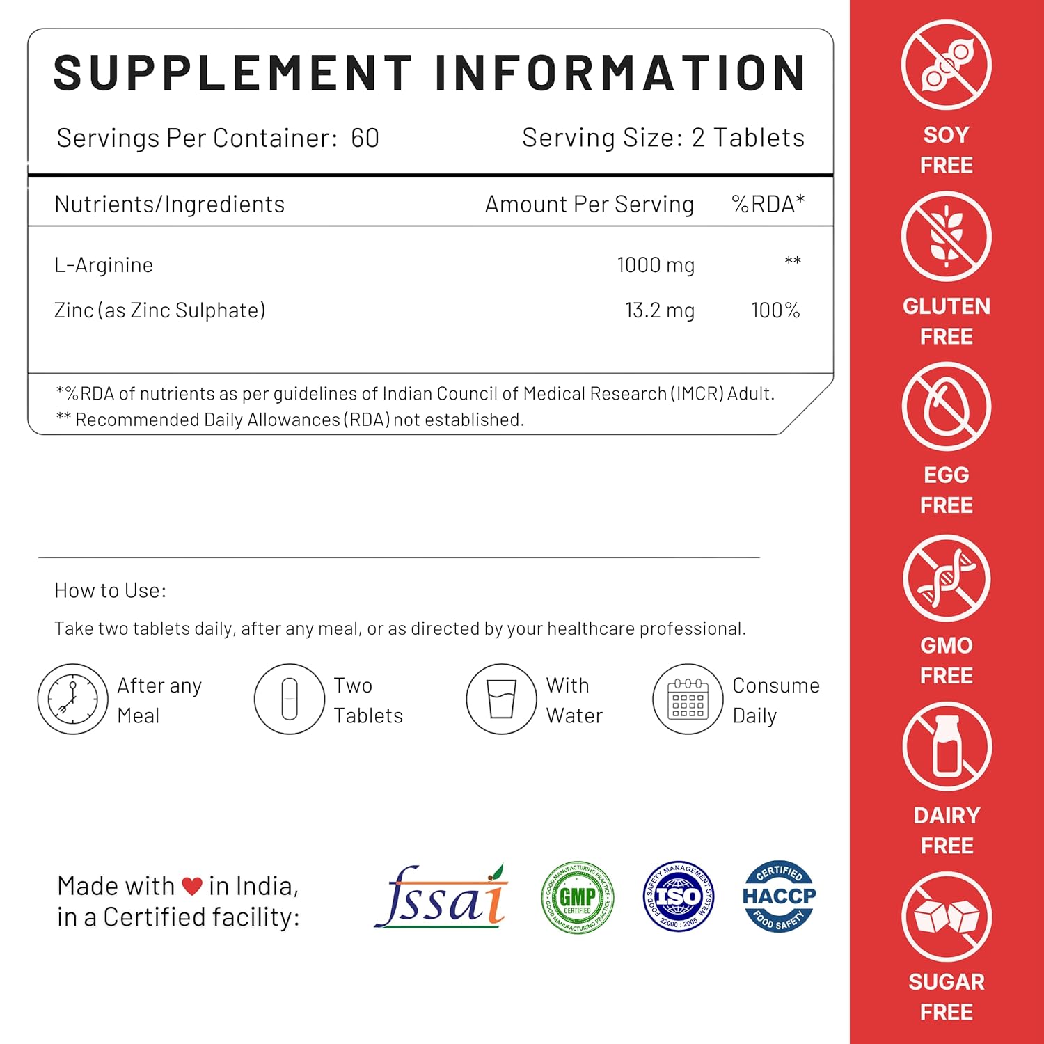 Nutrabud L-Arginine 1000 mg - 120 Tablets - Fuels Muscle Growth, Boosts Nitric Oxide Production (120 Count (Pack of 1), Unflavoured)