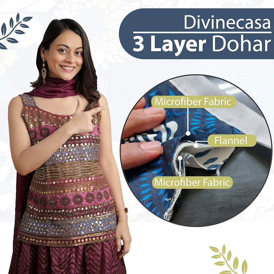 Divine Casa 120 GSM Microfiber Single Kids Dohar Soft & Lightweight Throw Blanket Floral Pattern Colour Galaxy Blue & White