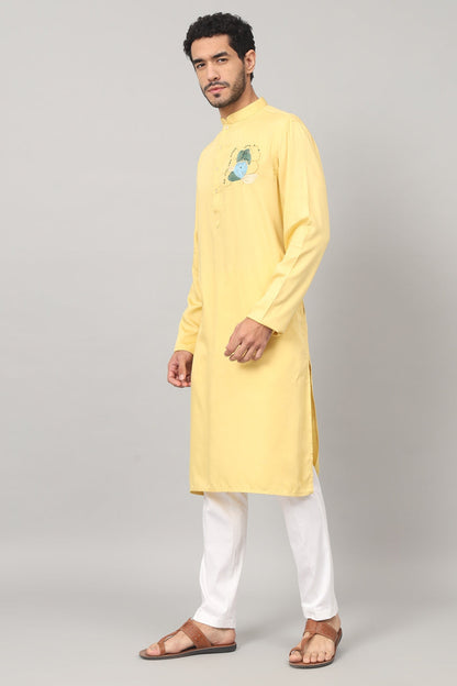 Abstract Embroidered Cotton Kurta by Hilo Design